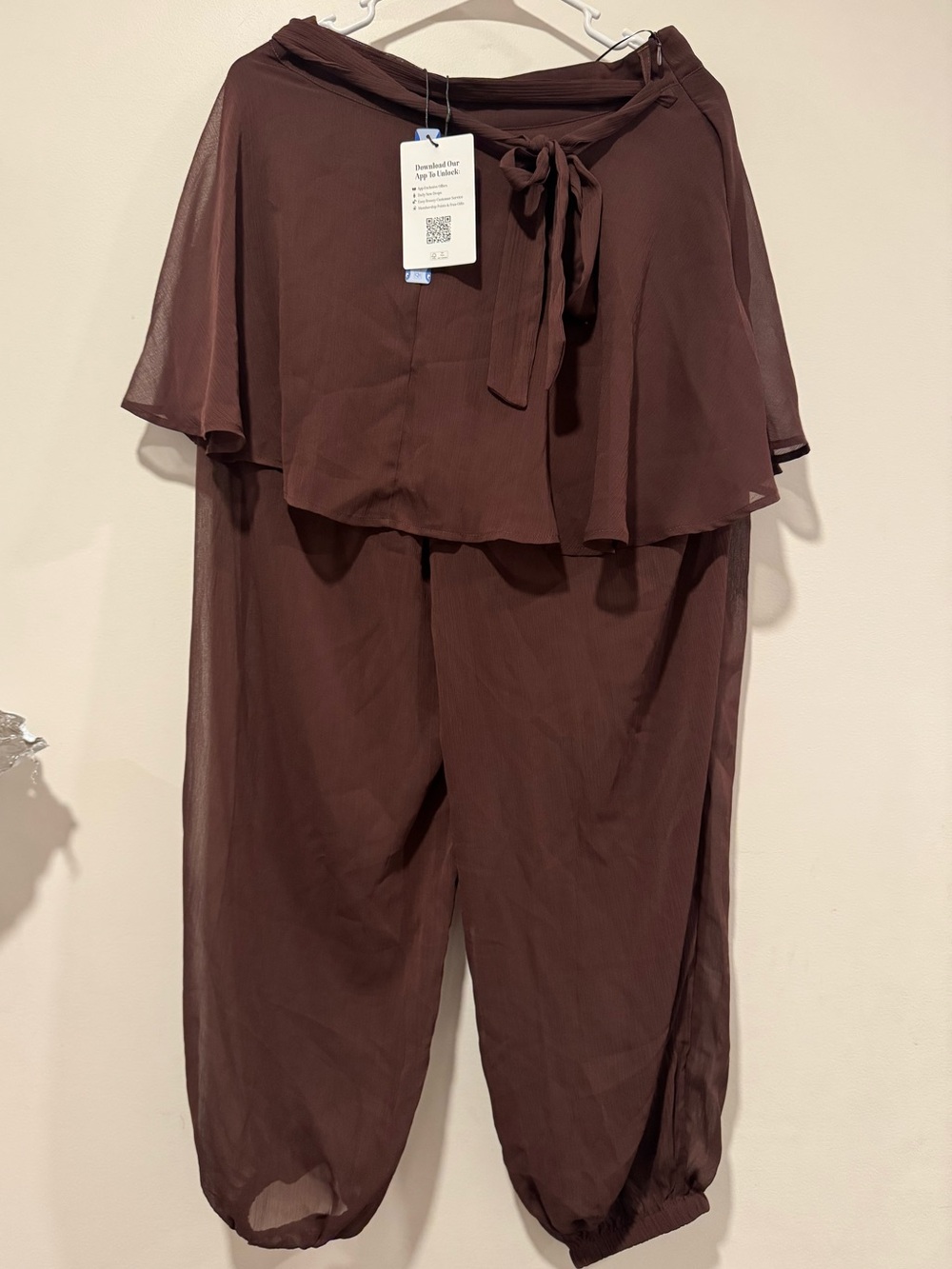 Cider Chiffon Women's Low-Rise Tie-Up Ruffled Palazzo Pants Brown Medium NWT